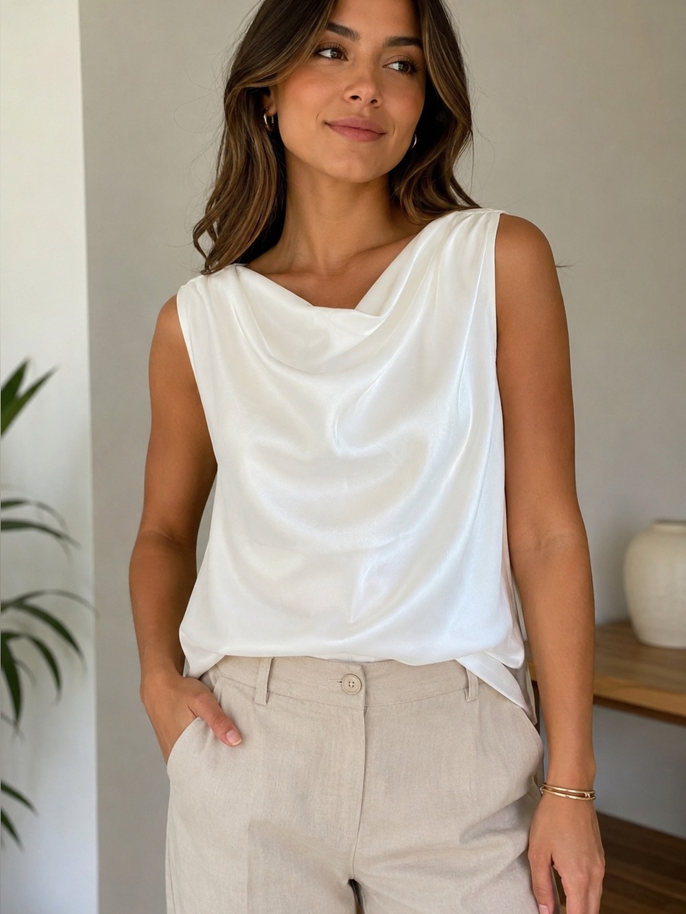 HALOGEN Elegant White Women's Top
